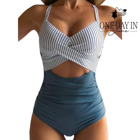 Eomenie Cross Front Cut Out One Piece Swimsuit Size XS - Picture 1 of 7